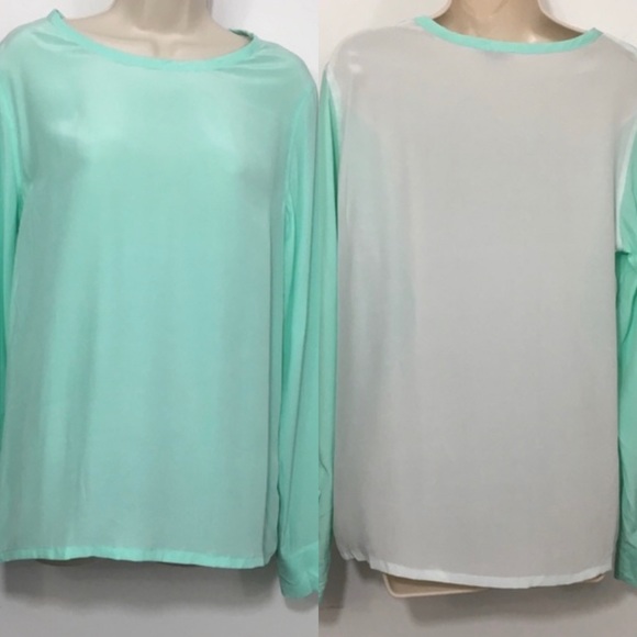 Equipment Tops - Equipment 100% silk colour block blouse M green